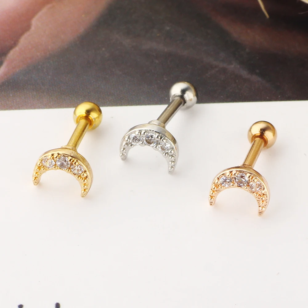 Surgical Steel Prong Set Zircon Crystal Ear Cartilage Tragus Helix Piercing Bar Top Upper Stud Earring Tunnel Plugs 16g