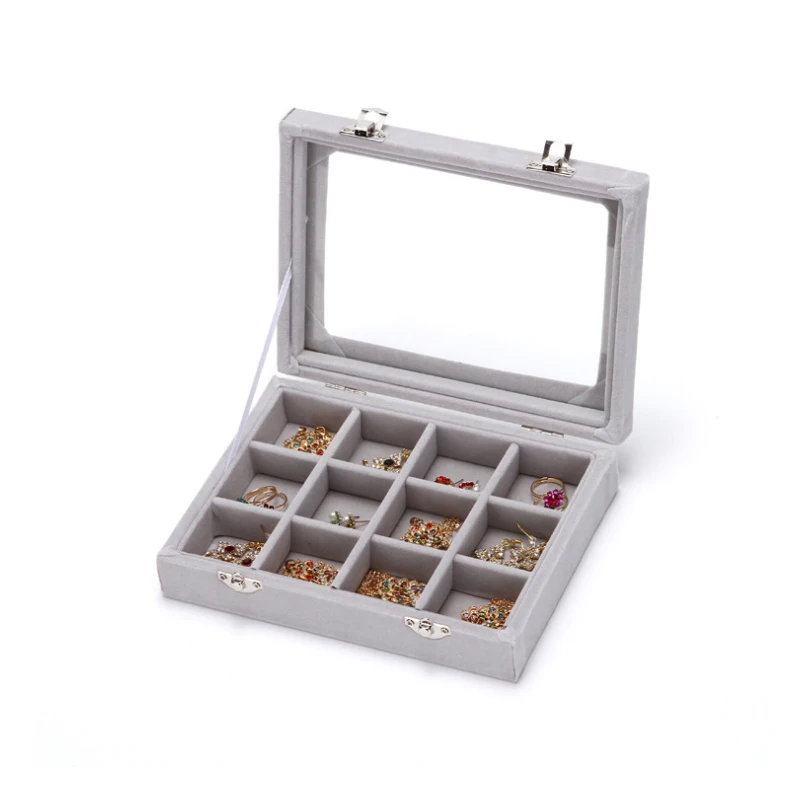 New 12 Slots Of Size 20*15*4.8cm Velvet Jewelry Ring Earring Necklace Pendant Display Box Stackable Tray Holder Storage Showcase 1pcs velvet jewelry storage box necklace stackable display tray bracelet earring organizers diy handicrafts jewelry holder box