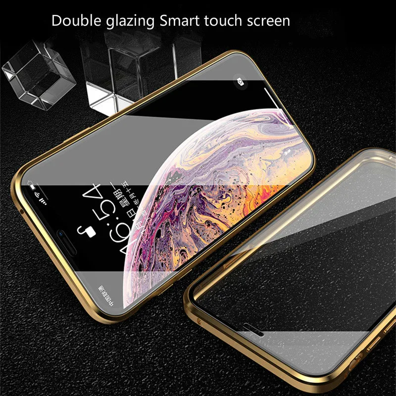 Aoweziic для iPhone 11 pro max xr xs max 7plus 8 Магнит King phone shell двойное стекло в рамке металлическая граница Магнитная присоска Призма