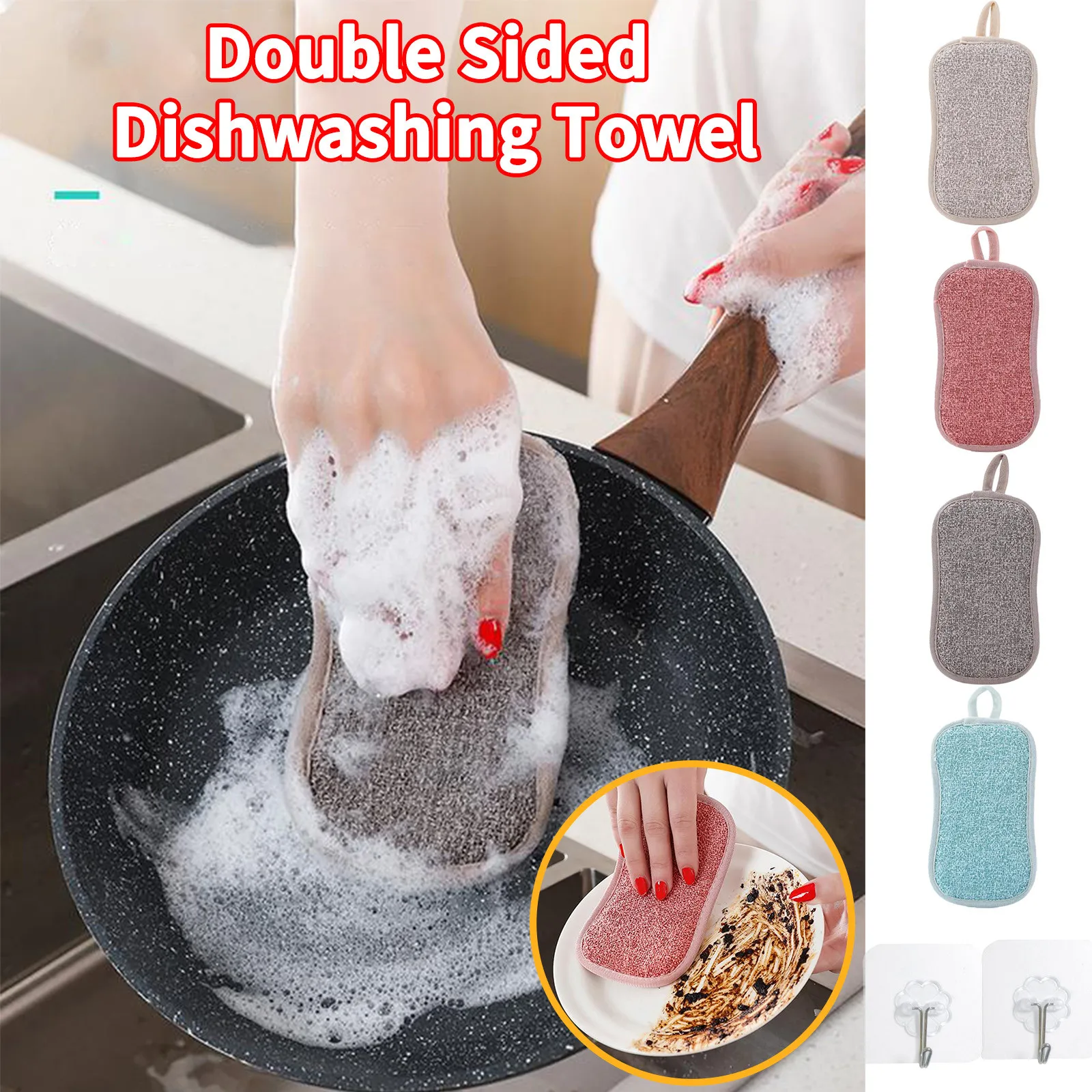 4pcs Reusable Dish Washable Sponge Microfiber Scouring Sponge With