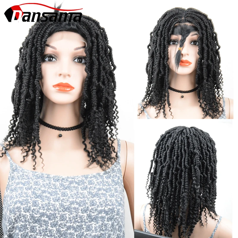 

DANSAMA18inch Ombre Colors Twist Braided Wig Synthetic Lace Front Wigs For Women Braiding Hair Passion Twist Hair Black Purple