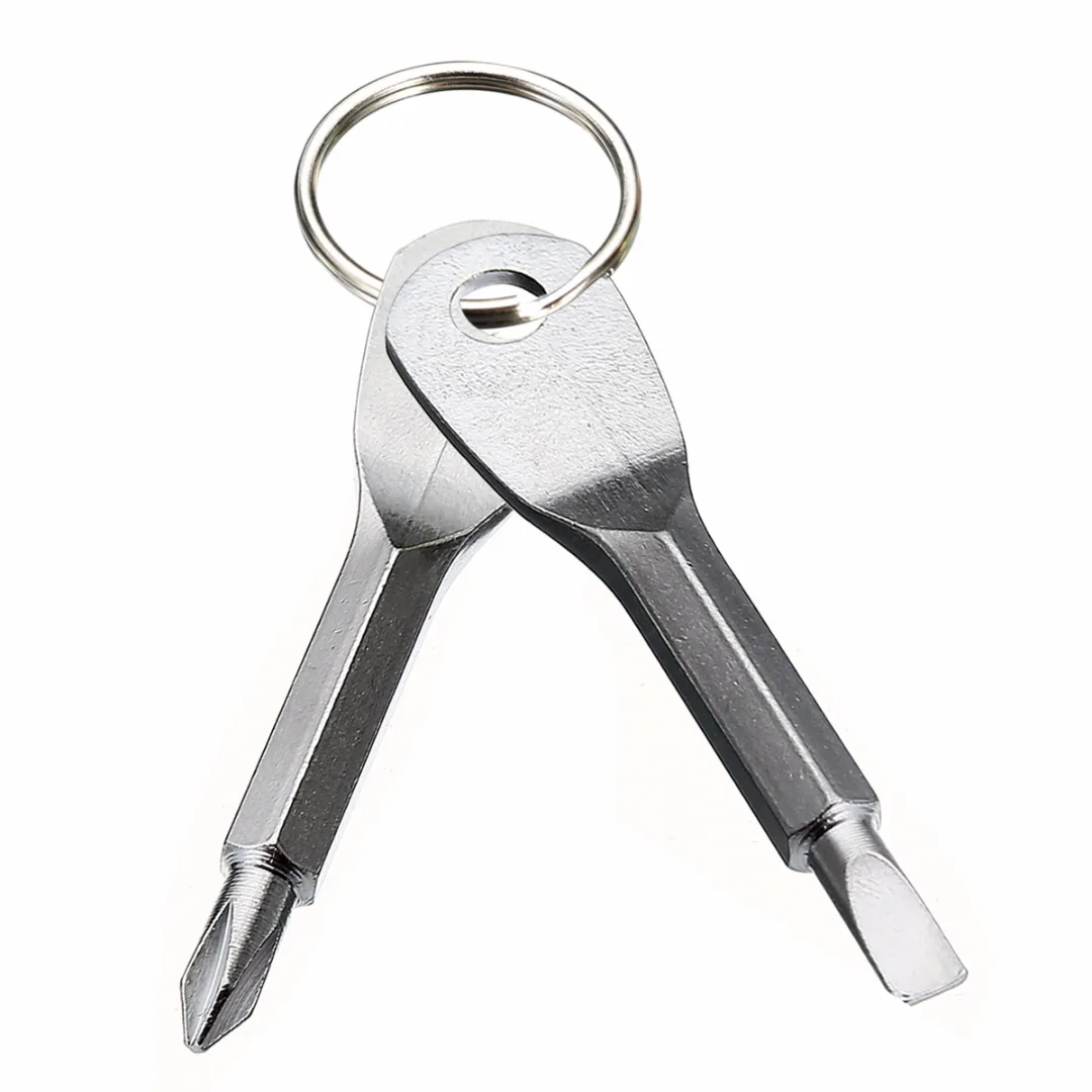 

Portable Flat Head 2 Key Ring Key Chain Screwdriver 2 In 1 Stainless Steel Tool