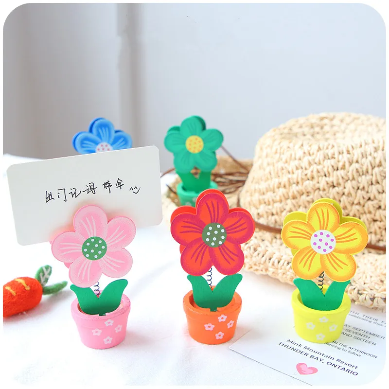 

3pcs Cute Flower Wooden Photo Note Holder with Clip Name Card Message Memo stand Desk Decoration Office Stationery organizer