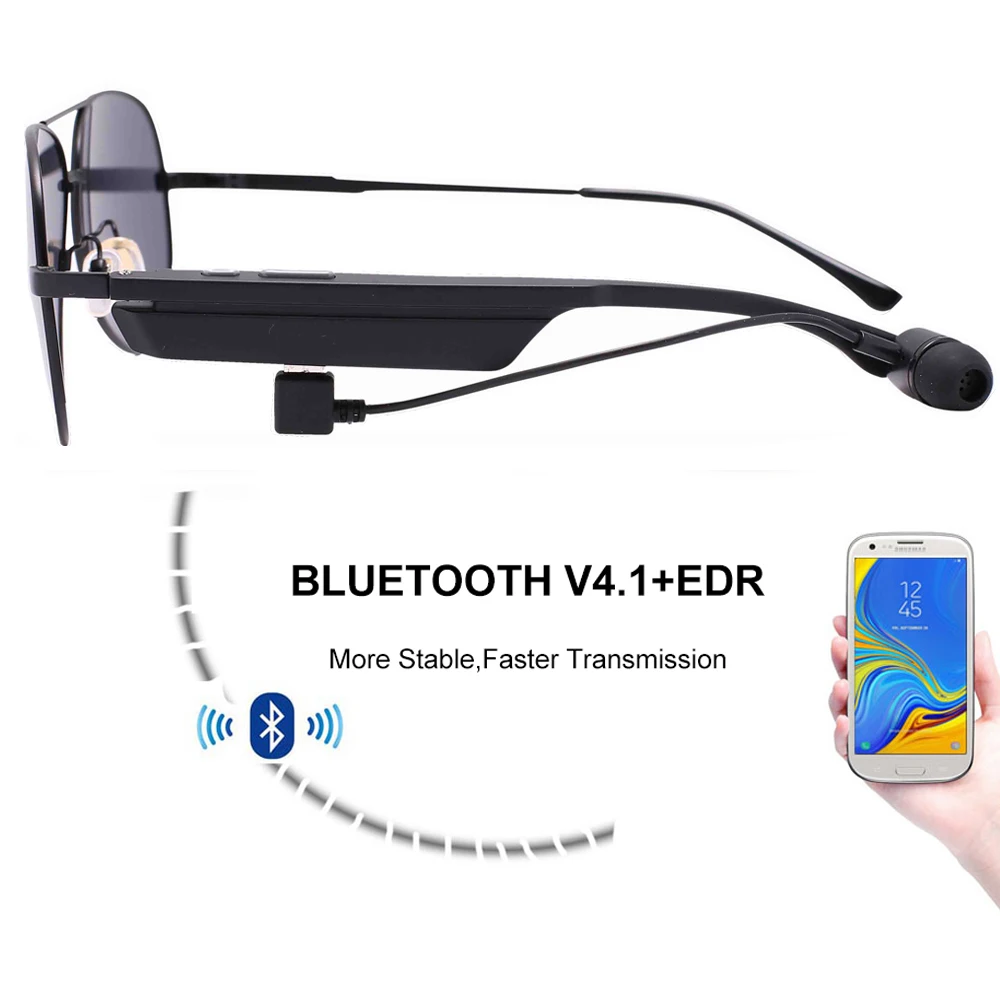 Conway Music Sunglasses Bluetooth Speaker Headset with Earphone Smart Audio Sun Glasses Pilot Polarized Lens for Women Men
