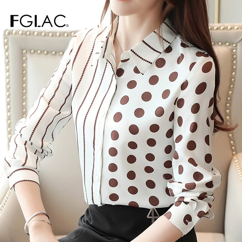 Fashion casual long sleeve chiffon blouse shirt Elegant slim print