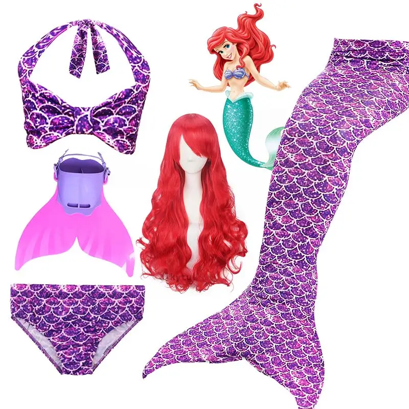 

New Kids Mermaid Tails Fin Swimsuit Bathing Clothes Suit Tail Mermaid Wigs Carnival Costumes Swimsuit for Girls Swimming Costume