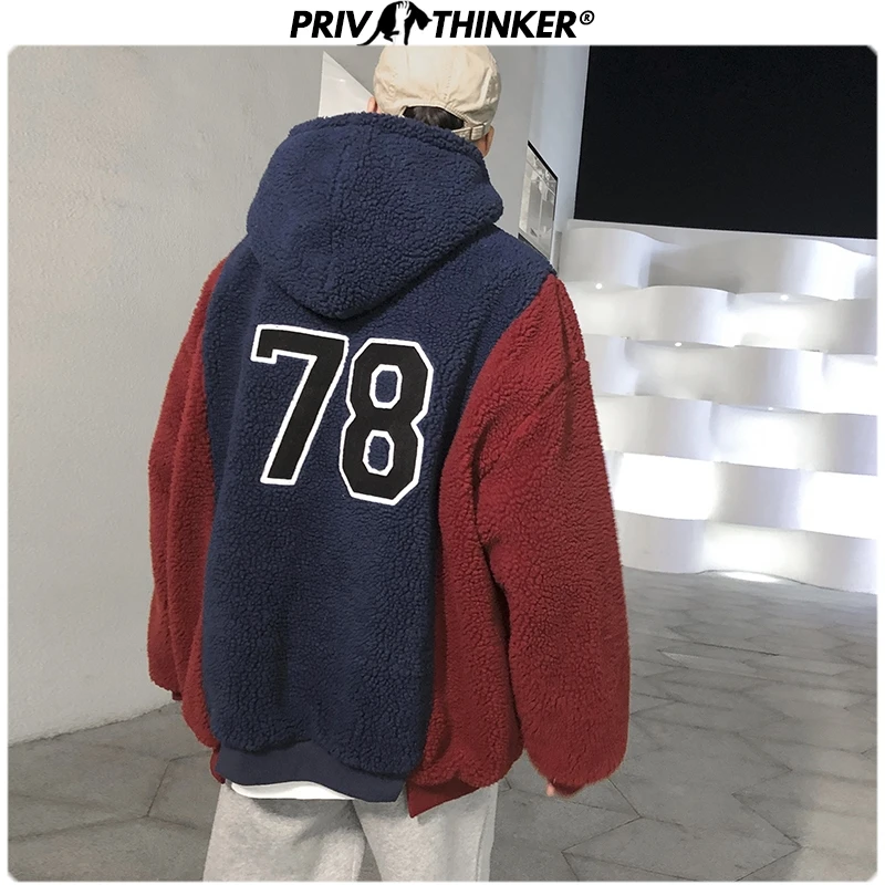 

Privathinker Men 2020 Patchwork Thicken Lambswool Parka Autumn Winter Jacket Men Woman Hooded Coat Streetwear Warm Male Clothes
