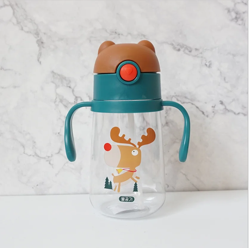 Cartoon cute sippy cup baby children learning to drink cup strap handle kindergarten drinking cup anti-fall handle cup