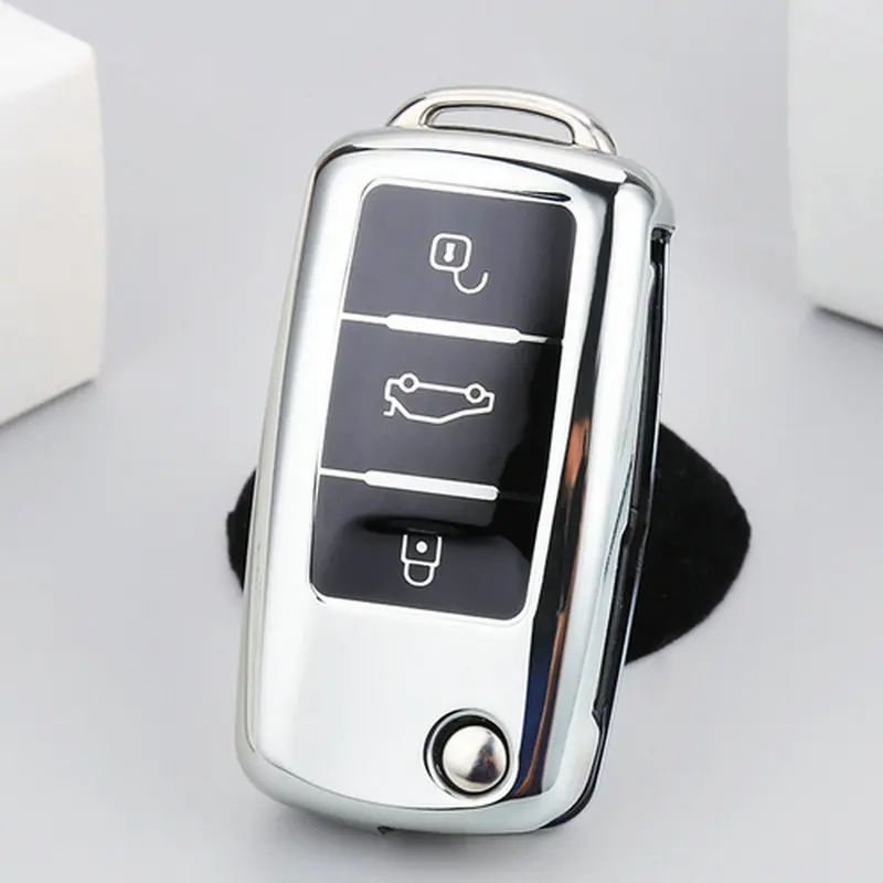 Серебристый TPU высокого качества Автомобильный ключ чехол для ключей подходит для Volkswagen Tiguan Bora Passat B5 B6 Jetta ключ VW чехол - Название цвета: Серебристый