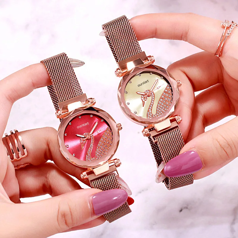 

Casual Women Romantic Swan Sky Wrist Watch Leather Rhinestone Designer Ladies Clock Simple Dress Gfit Montre Femme