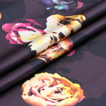 

Vintage Rose Flower Printing Stretch Satin Silk Dress Fabric