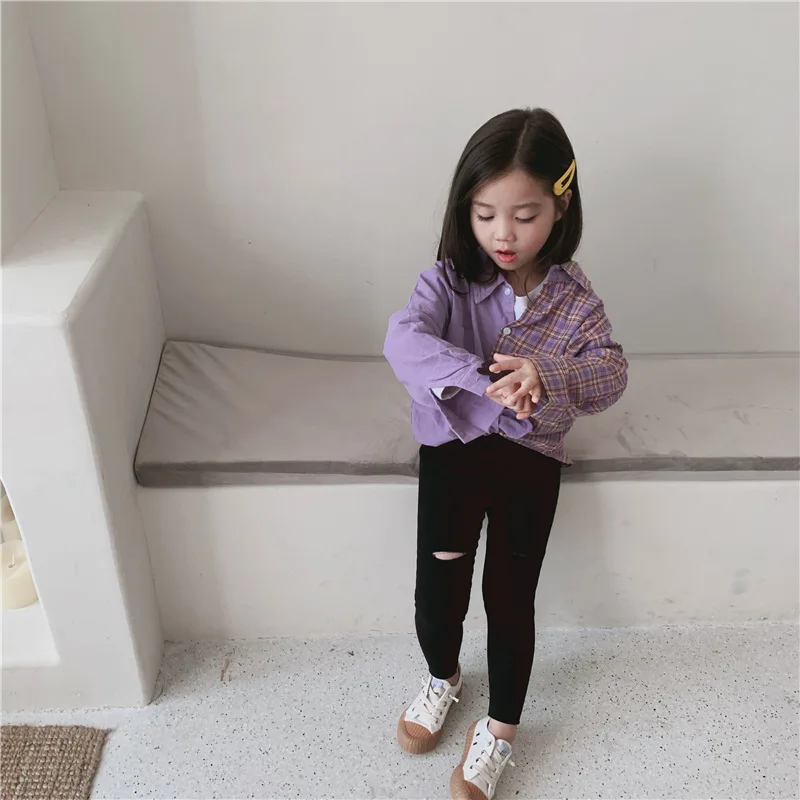 Girls Leggings White Black Hole Skinny Pants Autumn New Arrival Casual Kids Trousers 2 3 4 5 6 7 Years Toddler Girl Legging