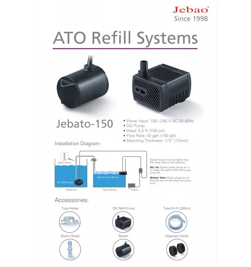 New Jebao ATO Refill Systems Jebato-150 100~240V AC 50-60Hz DC Pump