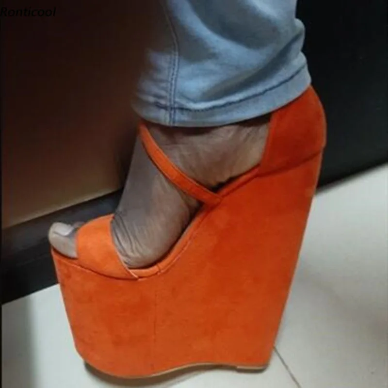 

Ronticool 2021 Handmade Women Sandals Super Sexy Wedges High Heels Open toe Gorgeous Beige Orange Party Shoes Women US Size 5-13