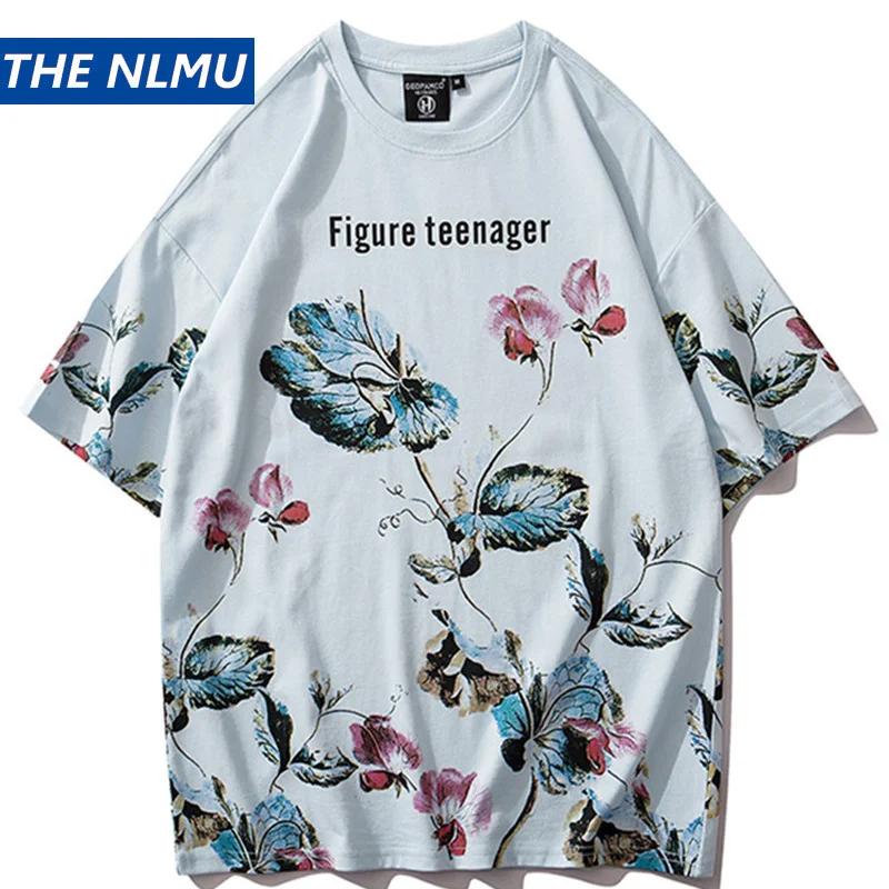 

2020 New Streetwear T Shirt Men Hip Hop Flowers Print Tshirt Short Sleeve Summer T-Shirt Cotton Fashion Tops Tees Pink HT84