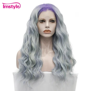 

Imstyle Multicolor Wigs Purple Blue Green Synthetic Lace Front Wig Deep Wave Wigs For Women Heat Resistant Fiber 24 inches