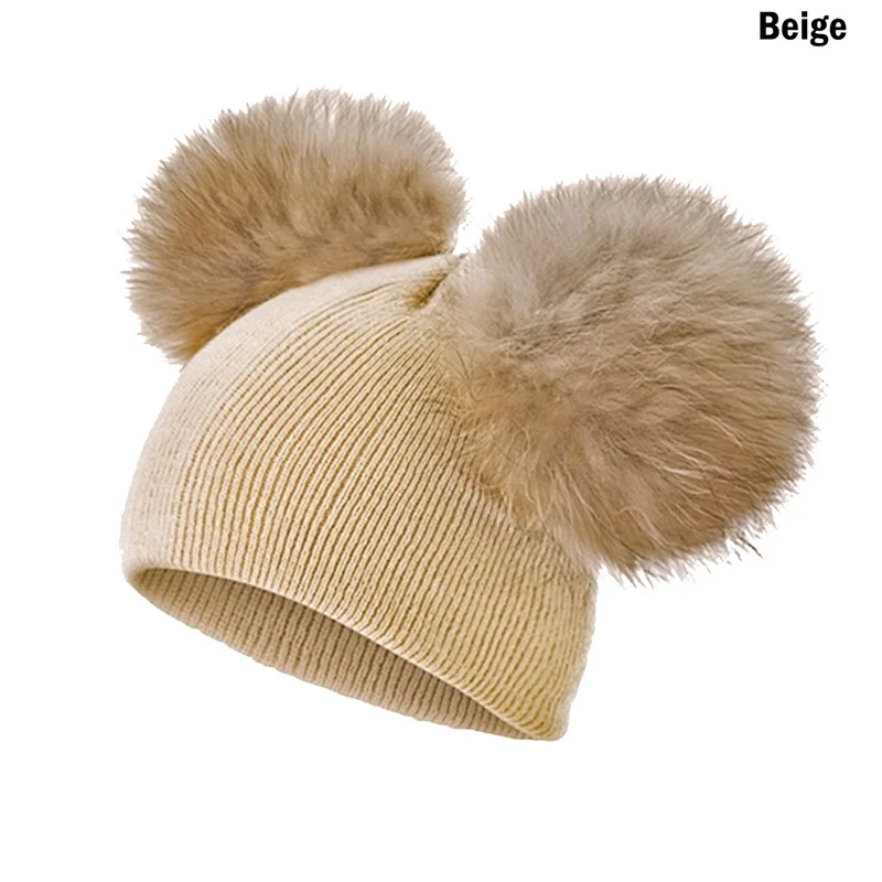 Модная зимняя теплая шапка для малышей, вязаная шапочка с помпонами, лыжная шапка, новинка года, модная удобная - Цвет: brown