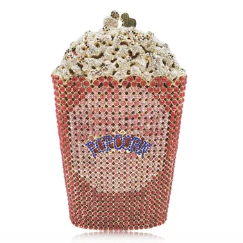 

Woman New Arrive Design Good Quality Metal Evening Clutch Handbag Crystal Rhinestone Purse Popcorn Diamond Clutch Bags
