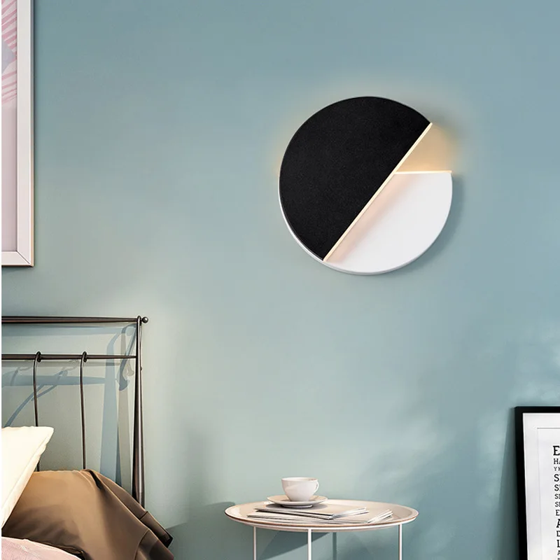 

Nordic Round Rotatable Wall Light Living Room Bedside Lamp Aisle Staircase Reading Sconce Black White Adjustable Indoor Lighting