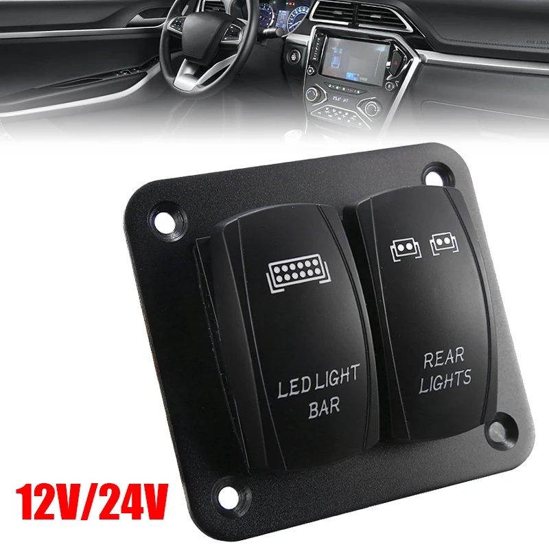 DC 12/24V 2 Gang Blue Rocker Switch Panel 5 Pin ON/Off Toggle Switch Control Panel with LED Light for Boat Car Marine ATV UT