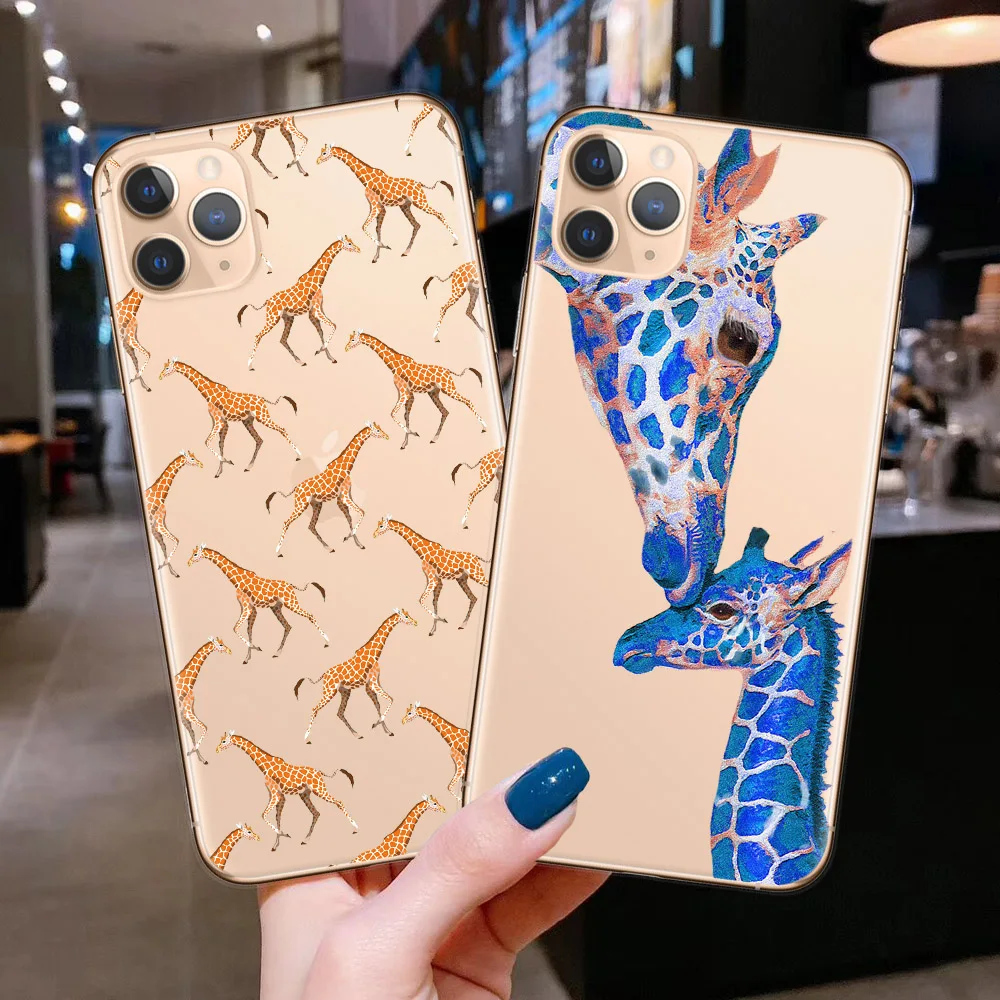 Мягкий ТПУ чехол с забавным жирафом для телефона Coque iPhone 11 мультяшный прозрачный