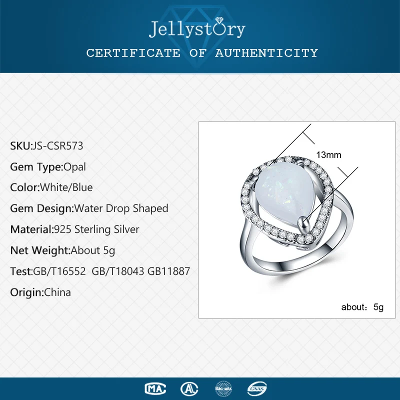 Jellystory трендовые кольца из серебра 925 пробы в форме капли воды, Ювелирное кольцо с голубым опалом и драгоценным камнем для женщин, подарки для свадебной вечеринки