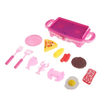 

13pcs Play Kitchen Toys Pretend Play Grill Set for Kids Simualtion Cooking Pizza Seafood Steak Food Toys Playset