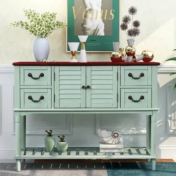 

Retro Exquisite Console Table Sideboard for Entryway Sofa Table With Shutter Doors 4 Storage Drawers Living Room Decoration