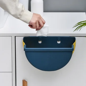 

Folding Waste Bin Kitchen Cabinet Door Hanging Trash Bin Trash Can Wall Mounted Trashcan for Bathroom Toilet Waste Storage