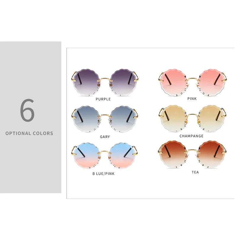 Новые роскошные круглые солнцезащитные очки без оправы женские модные брендовые дизайнерские градиентные солнцезащитные очки для дам красочные женские тени