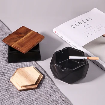 

Nordic Geometry Ceramic Ashtray Creative Home Living Room Anti-fly Ash with Lid Multifunctional Decoration Household Goods