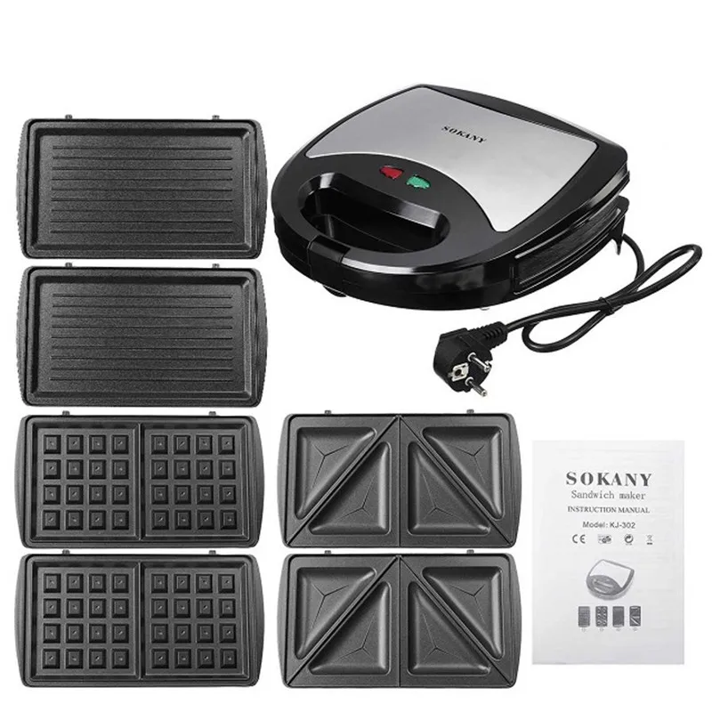 3 in 1 Sandwich Maker, Waffle Maker and Sandwich Grill with 3 Detachable  Non-Stick Plates, Nahomy 