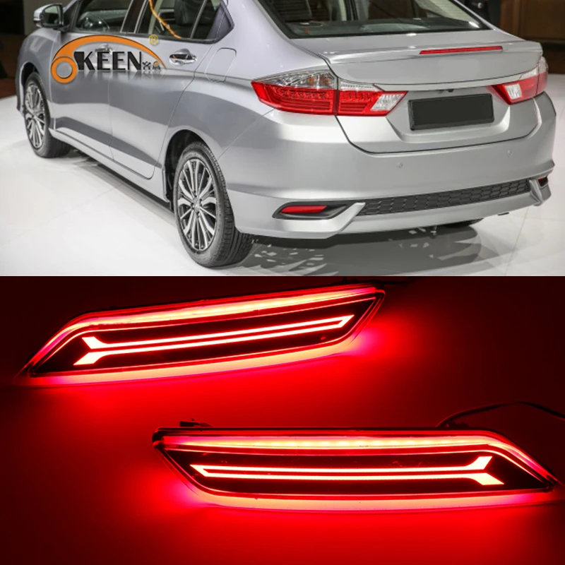1 комплект Светодиодный отражатель заднего бампера для Honda City торможение ходовой свет противотуманная Автомобильная лампочка стоп-сигнал отражатель