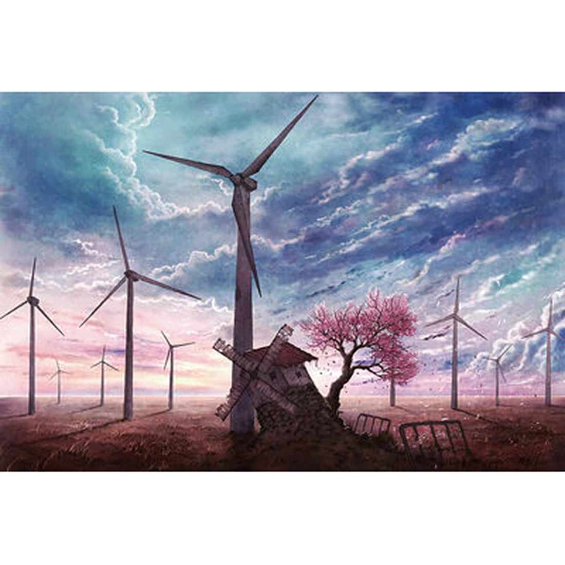 

1000Pcs Adults General Jigsaw Puzzle Beautiful Pattern Jigsaw - Dark Orange Red White Card Spring Windmill