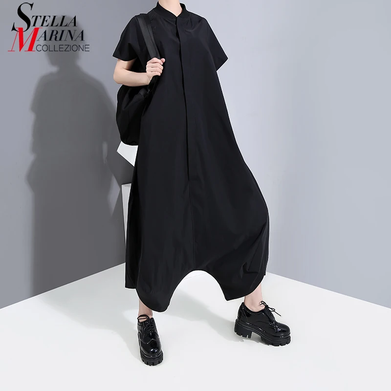 New Women 2020 Solid Black Korean Style Loose Romper Jumpsuit Short-Sleeve Plus Size Young Girls Unique Overalls Playsuit 6295 New Women 2020 Solid Black Korean Style Loose Romper Jumpsuit Short-Sleeve Plus Size Young Girls Unique Overalls Playsuit 6295