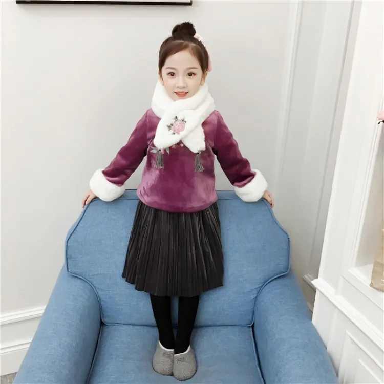 

Girls Chinese Clothing Retro Chinese-style Summer Embroidered Children Improved Jacket Skirt Dress Princess Cheongsam