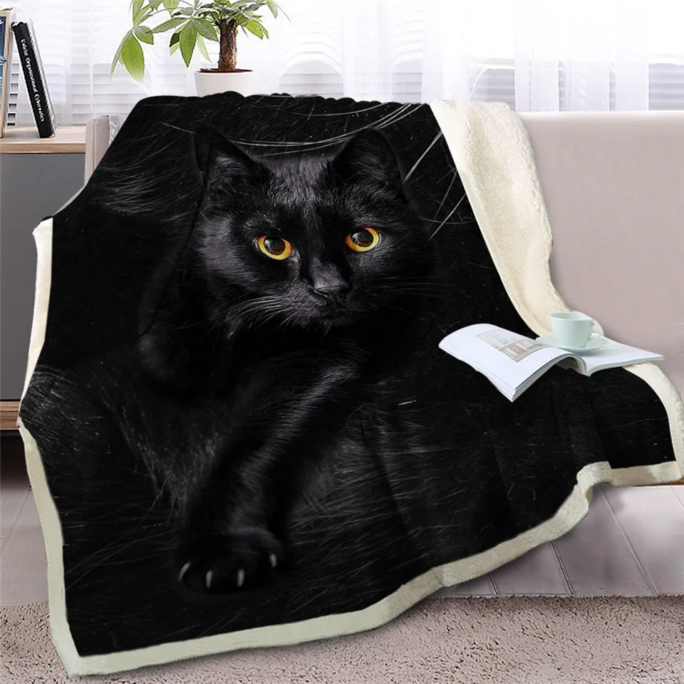 Blesslive Черный Кот плед на диване 3D животное плюшевое шерпа одеяло милые покрывала для животных мех печати тонкое одеяло 150x200 см