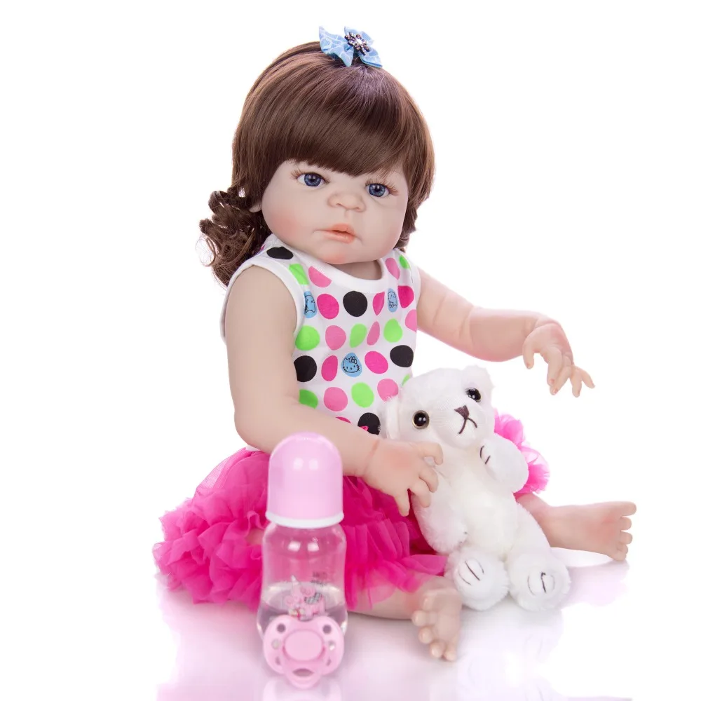 Кудрявые волосы Bebe reborn Девочка Кукла 2" 57 см полный силикон inteiro reborn куклы игрушки для детей подарок