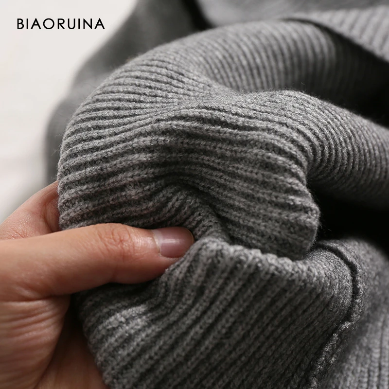 BIAORUINA, 4 цвета, Женский однотонный сексуальный Свободный вязаный свитер с v-образным вырезом, Женский Повседневный осенне-зимний пуловер, базовые свитера большого размера