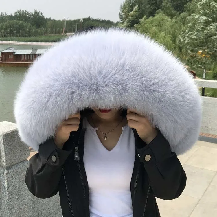 Pearl Grey Натуральный мех лисы воротник зимний женский натуральный пушистый мех серый воротник шаль из натурального меха енота меховой шарф женский роскошный - Цвет: Pearl Grey