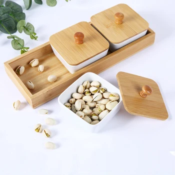 

2/3/4 Grid Bathtub Snack Serving Tray Appetizer Serving Tray Candy Dried Fruit Box Bamboo Food Storage Container Organizer Bin