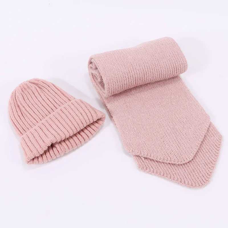 Children Scarf Hat Set Skullies Beanies for Knitting Autumn And Winter Warm Solid Color White Girl High Quality Outdoor Fashion