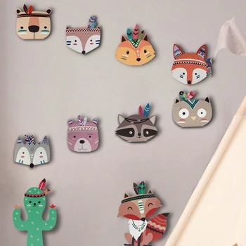 

Natural Wood Cartoon Animals Fox Cat Bear Toys Kids Baby Wooden Wall Toys Kids Colorful Blocks for Children Home Room Decoration
