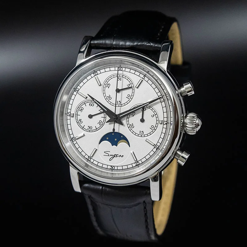 Мужские механические часы с хронографом Moonphase и календарем, оригинальные светящиеся стрелки ST1908, мужские многофункциональные часы