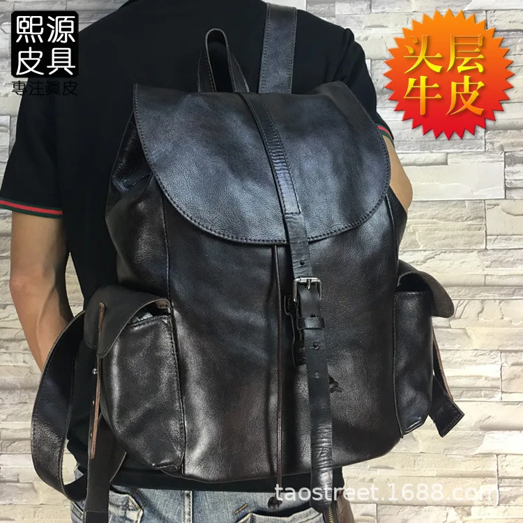 

Origional Genuine Leather nan bei bao Hand-rub Color Retro Retro Trend Large Capacity Travel Backpack Full-grain Leather