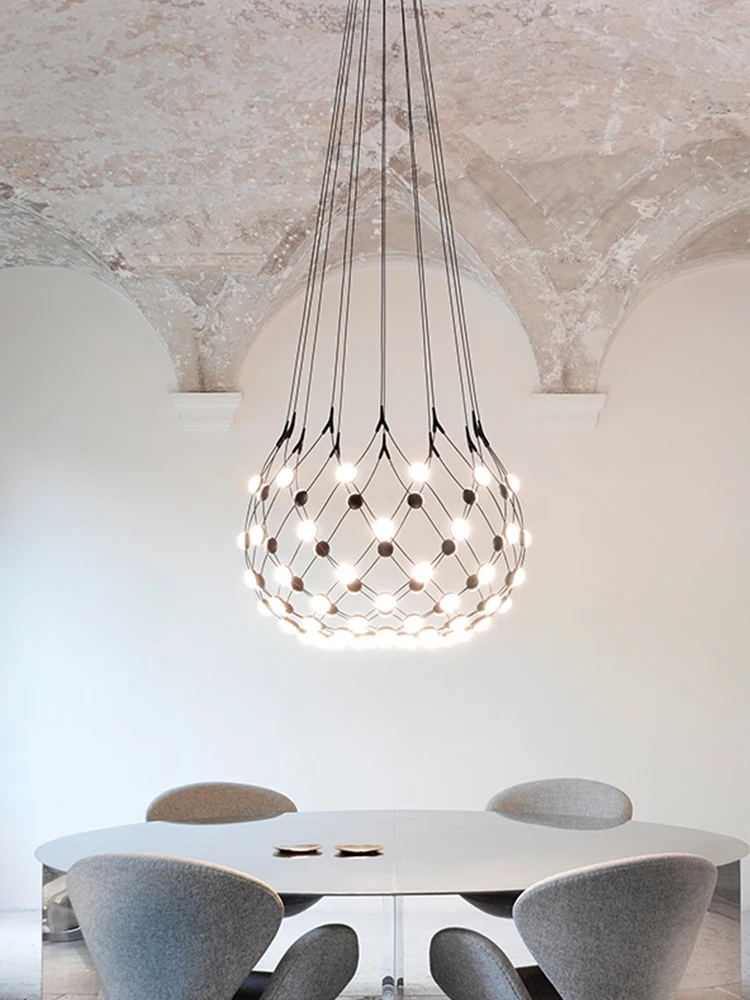 Italian Designer Creative Black And White Go Lamp Nordic Restaurant Living Room Hotel Duplex Building Rishing Net Chandelier 1