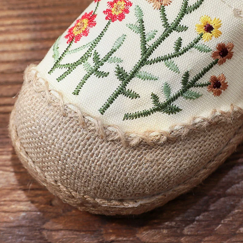 embroidery shoes folk embroidery sunflower women designer sneakers women Canvas Shoes Hemp Lazy Flats For womens half slippers
