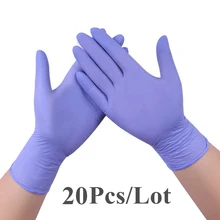 20 шт./лот защитные нитриловые перчатки, фиолетовые защитные перчатки для пищевых продуктов, рабочие защитные перчатки без порошка, латексные перчатки без резины