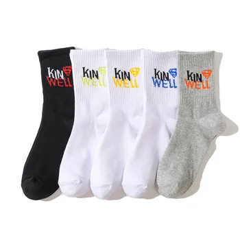

10pairs Solid Color Text Men's Sports Socks Comfortable and Breathable Cotton In Tube Men's Socks 38-44