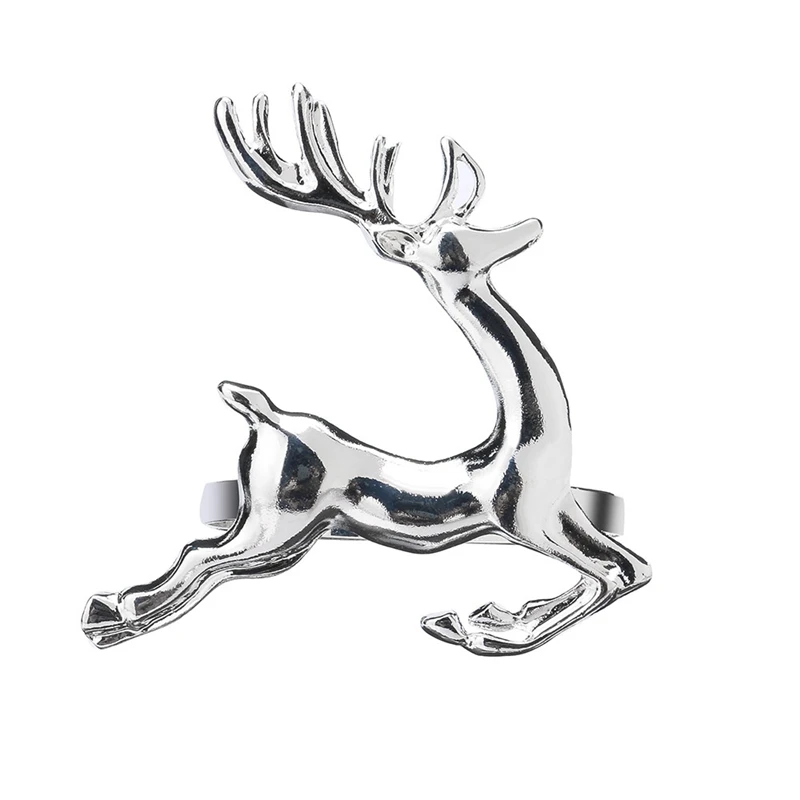 

ProfessionalChristmas Deer Napkin Ring 12Pcs / Circle Silver Napkin Buckle Hotel Wedding Table Decoration